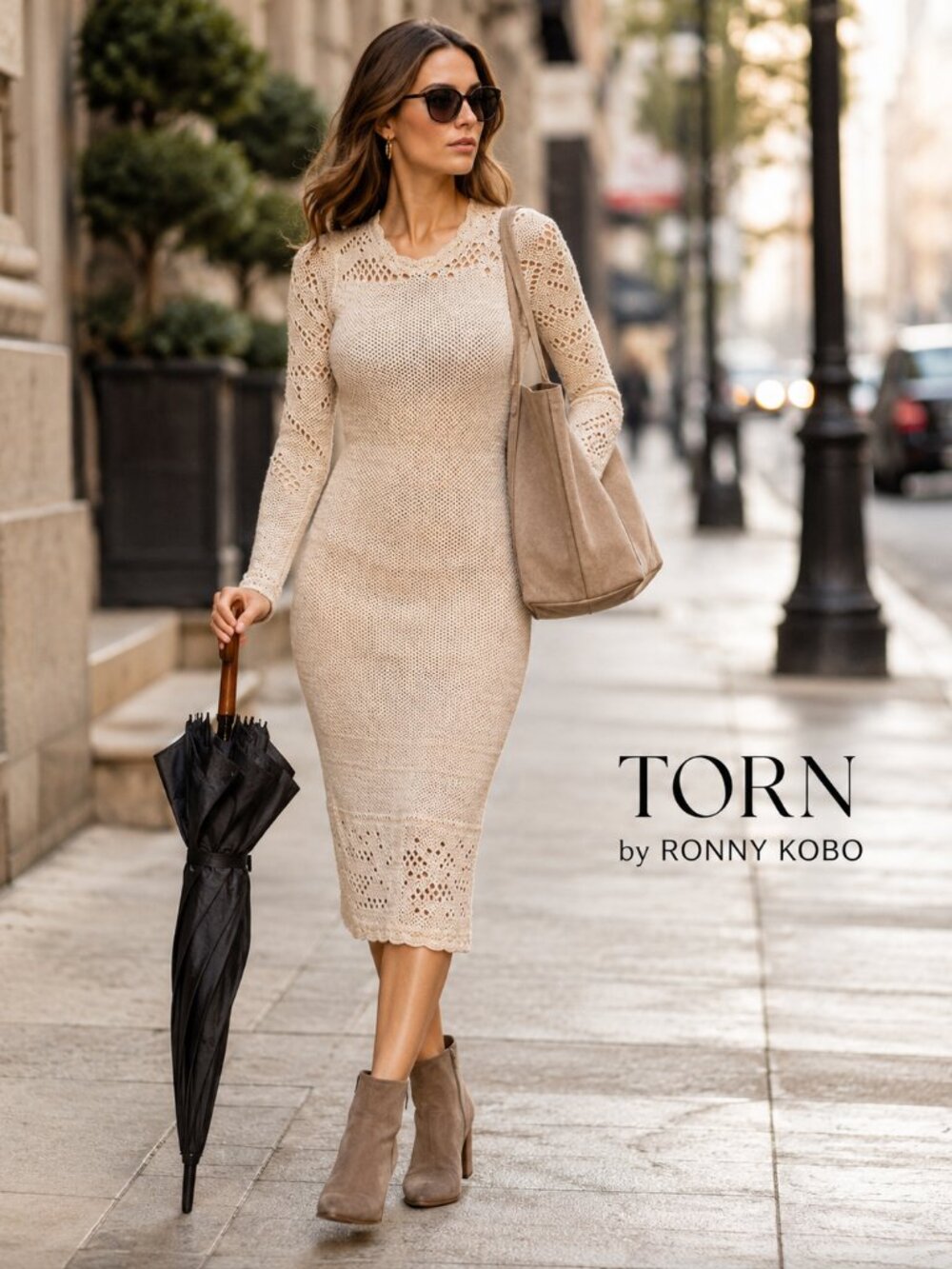 New TORN BY RONNY KOBO Celeste Dress Open Knit Midi Dress 4J0 268